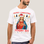 メリークリスマスのイエス・キリストの誕生日の男の子の黒 Tシャツ (正面)