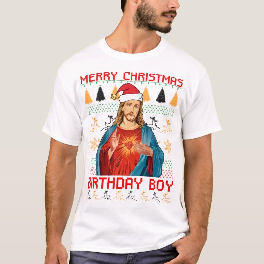 メリークリスマスのイエス・キリストの誕生日の男の子の黒 Tシャツ (正面)