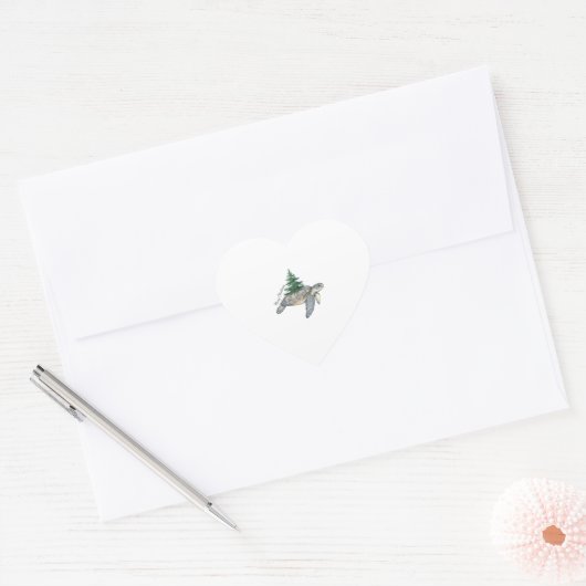 メリークリスマスのウミガメ ハートシール (封筒)