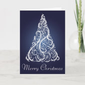 メリークリスマスのエレガントで青い休日の木カード シーズンカード (正面)