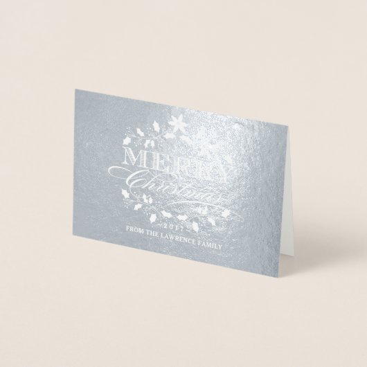 メリークリスマスのエレガントなヴィンテージのヒイラギのリース 箔カード (正面)