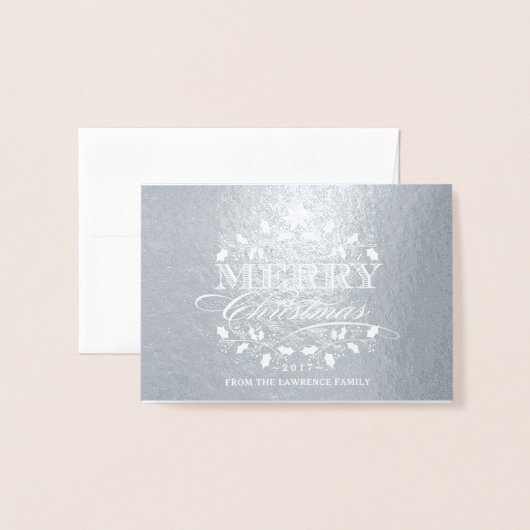 メリークリスマスのエレガントなヴィンテージのヒイラギのリース 箔カード (封筒付き正面)