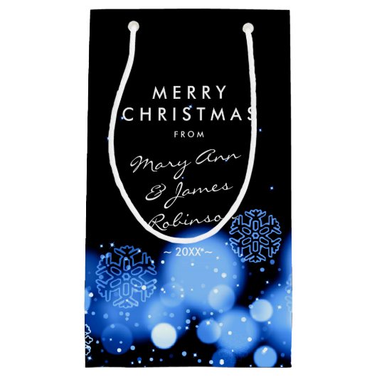 メリークリスマスのエレガントな冬の驚異の青 スモールペーパーバッグ (正面)