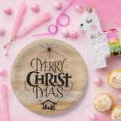 メリークリスマスのキリスト教書道素朴の木材 ペーパープレート (パーティー)