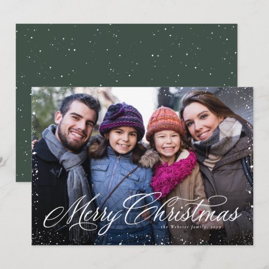 メリークリスマスのクラシックな1枚の写真のグリーン シーズンカード (正面/裏面)