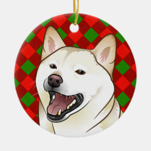 メリークリスマスのクリームの柴犬のオーナメント セラミックオーナメント