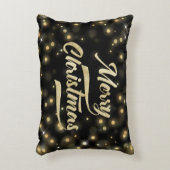 メリークリスマスのグリッターの《写真》ぼけ味の金ゴールドの黒 アクセントクッション (正面(垂直))