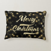 メリークリスマスのグリッターの《写真》ぼけ味の金ゴールドの黒 アクセントクッション (裏面)