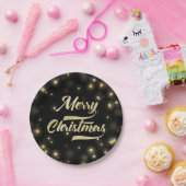 メリークリスマスのグリッターの《写真》ぼけ味の金ゴールドの黒 ペーパープレート (パーティー)