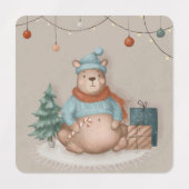 メリークリスマスのグリーティングベアとバニーのシール ラベル (デザイン2)