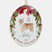 メリークリスマスのコーギーは|あなたの犬の写真を加えます セラミックオーナメント (右)