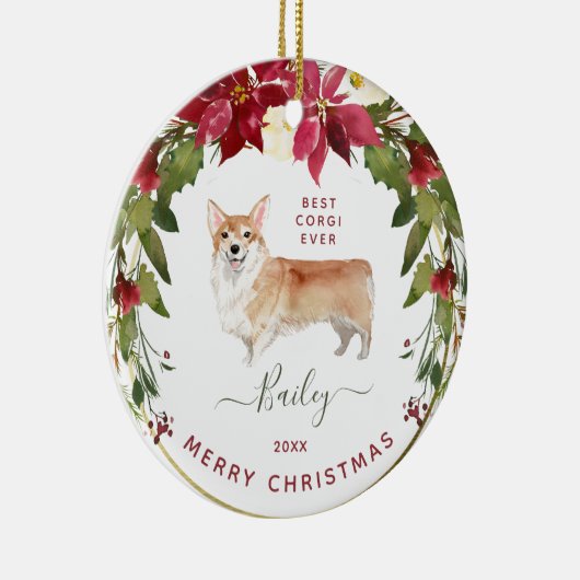 メリークリスマスのコーギーは|あなたの犬の写真を加えます セラミックオーナメント (右)