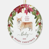 メリークリスマスのコーギーは|あなたの犬の写真を加えます セラミックオーナメント (左)