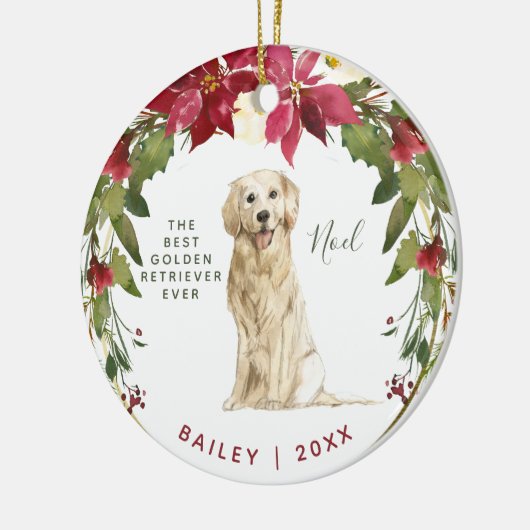 メリークリスマスのゴールデン・リトリーバー|あなたの犬の写真 セラミックオーナメント (左)