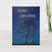 メリークリスマスのサイクリストの夜空モダン シーズンカード (正面)