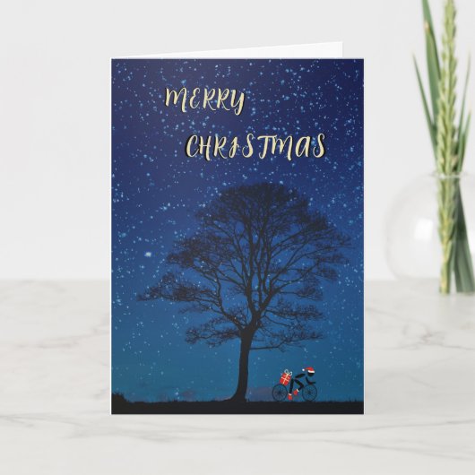 メリークリスマスのサイクリストの夜空モダン シーズンカード (正面)