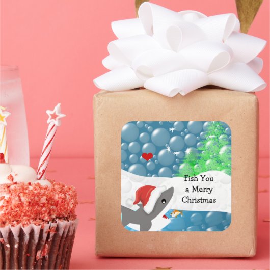 メリークリスマスのサメを釣る スクエアシール (パーティー)