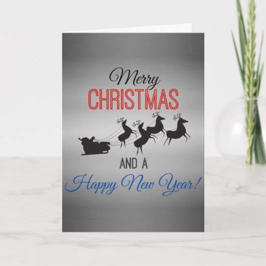 メリークリスマスのサンタのそりおよびトナカイのチーム シーズンカード (正面)