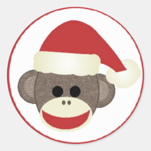 メリークリスマスのサンタのソックス猿のステッカー ラウンドシール