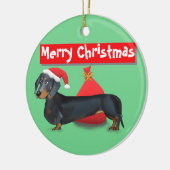 メリークリスマスのサンタのダックスフントのオーナメント セラミックオーナメント (左)