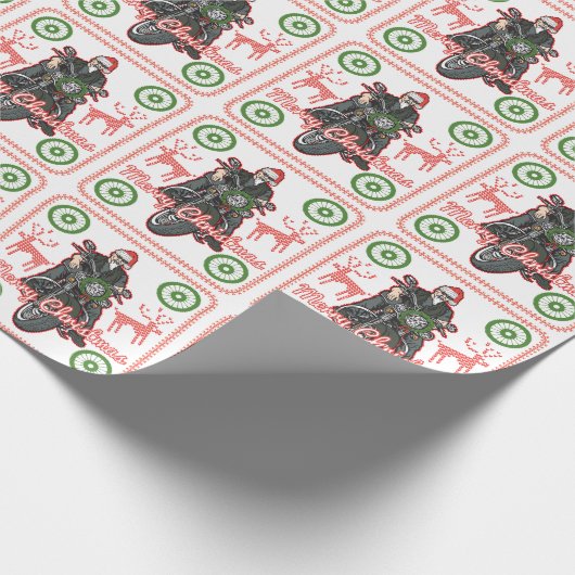 メリークリスマスのサンタのバイクもしくは自転車に乗る人のオートバイの休日 ラッピングペーパー (角)