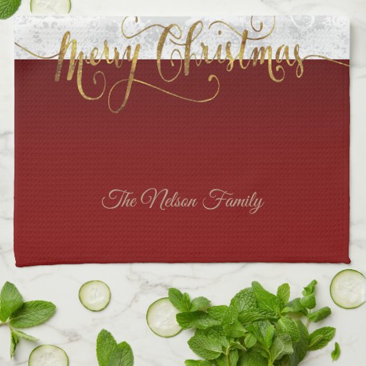 メリークリスマスのサンタの写真 キッチンタオル (折り畳み)