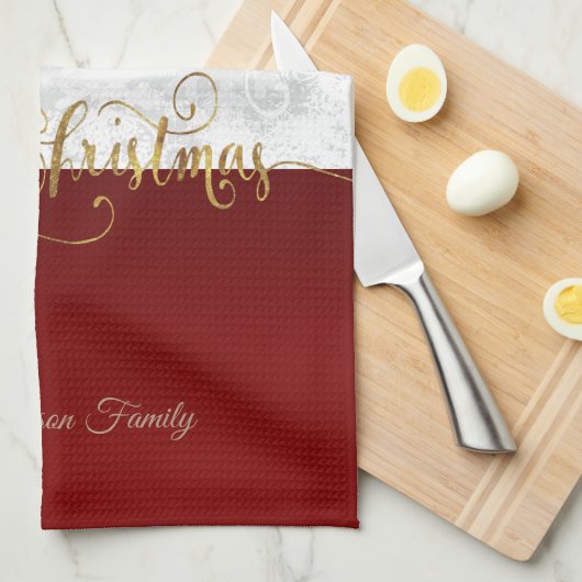 メリークリスマスのサンタの写真 キッチンタオル (四つ折り)