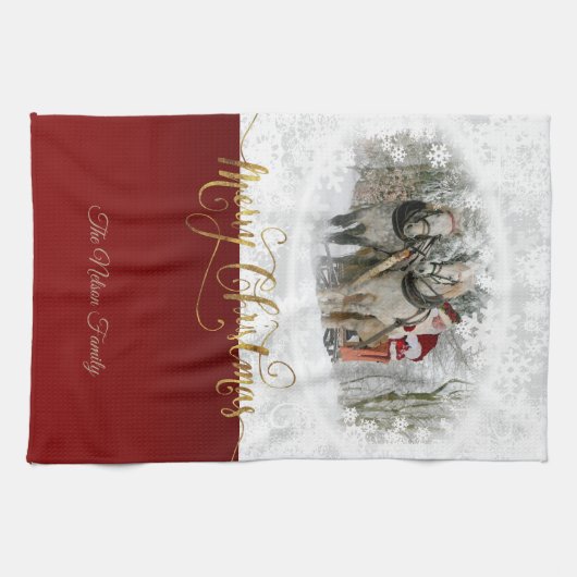 メリークリスマスのサンタの写真 キッチンタオル (横)