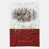 メリークリスマスのサンタの写真 キッチンタオル (縦)