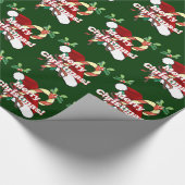 メリークリスマスのサンタの帽子、キャンディ・ケーン、ヒイラギの小枝 ラッピングペーパー (角)