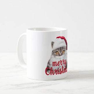 メリークリスマスのサンタ猫のマグカップ コーヒーマグカップ
