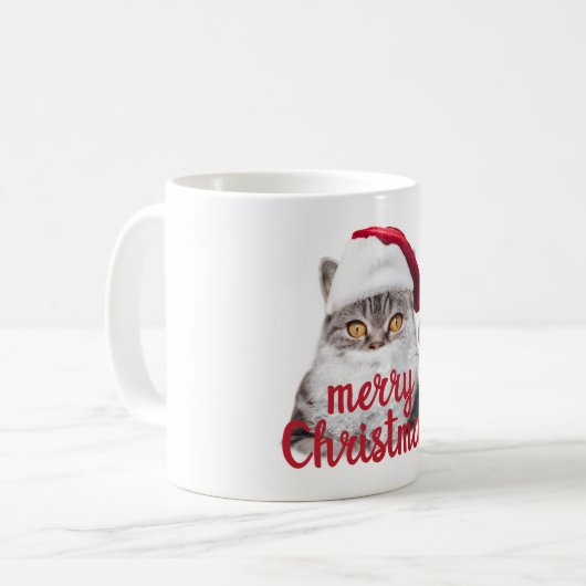 メリークリスマスのサンタ猫のマグカップ コーヒーマグカップ (正面左)