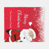 メリークリスマスのサンタ|の赤 フリースブランケット (正面(横))