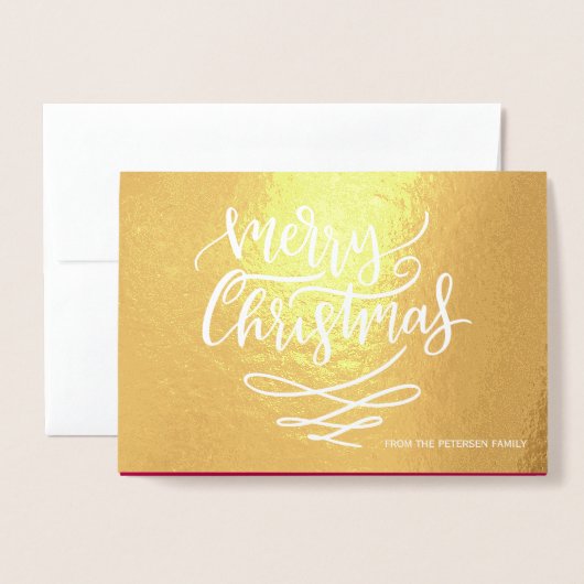 メリークリスマスのシックな書モダン道のスクリプト 箔カード (封筒付き正面)