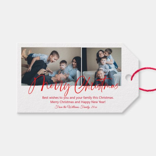 メリークリスマスのシックな書道2枚の写真集 ギフトタグ (正面(横))