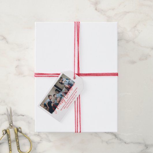 メリークリスマスのシックな書道2枚の写真集 ギフトタグ (より糸付き)