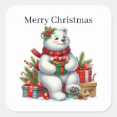 メリークリスマスのシロクマ スクエアシール (正面)