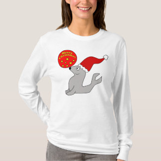 メリークリスマスのシールの女性のフード付きスウェットシャツ Tシャツ