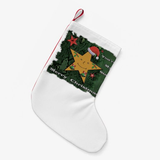 メリークリスマスのジンジャーブレッドの星 スモールクリスマスストッキング (正面 (吊り時))