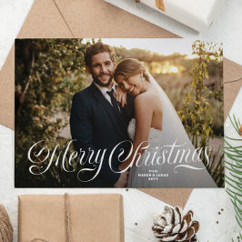 メリークリスマスのスタイリッシュな手書き風フォントが入ったシンプルなクリスマス写真カード シーズンカード