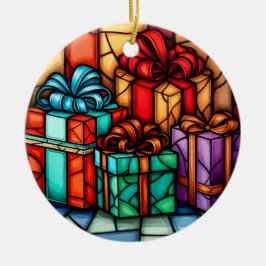 メリークリスマスのステンドグラススタイル セラミックオーナメント