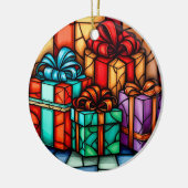 メリークリスマスのステンドグラススタイル セラミックオーナメント (左)