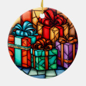 メリークリスマスのステンドグラススタイル セラミックオーナメント (裏面)