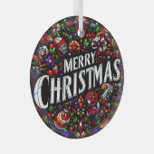 メリークリスマスのステンドグラス ガラスオーナメント (正面右)
