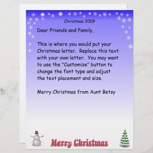 メリークリスマスのスノーフレークの手紙 (正面/裏面)