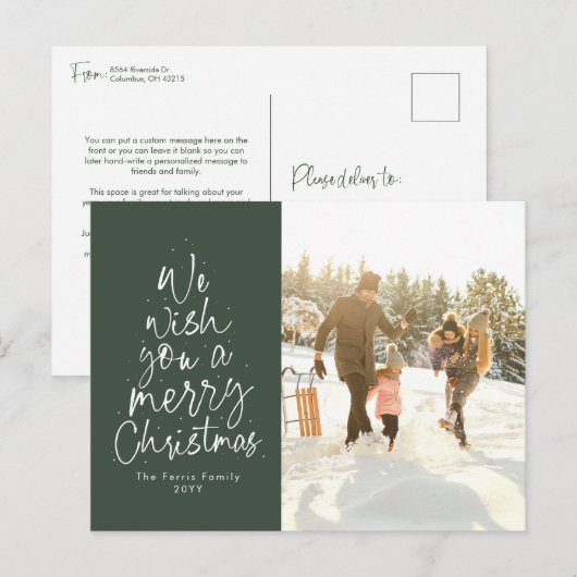 メリークリスマスのタイプの緑色の写真をお願い シーズンポストカード (正面/裏面)