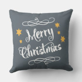 メリークリスマスのタイポグラフィのスレートグレーの白 クッション (裏面)