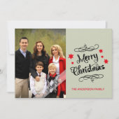 メリークリスマスのタイポグラフィのパーソナライズな写真の灰色 シーズンカード (正面)