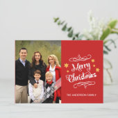 メリークリスマスのタイポグラフィのパーソナライズな写真の赤 シーズンカード (スタンド正面)