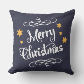 メリークリスマスのタイポグラフィの真夜中の青い白 クッション (正面)